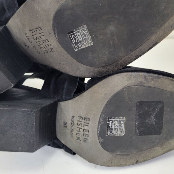 Eileen Fisher Black Suede Pointed Toe Ankle Heels With Bow Strap & Zipper Closur - Picture 6 of 8